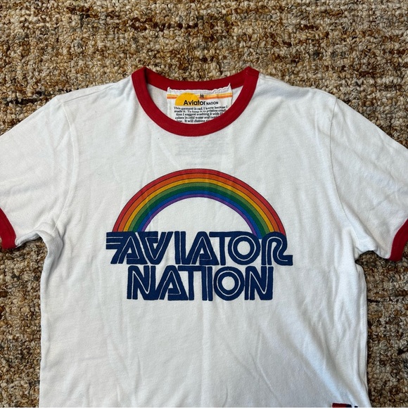❤️SOLD❤️Aviation Nation Retro Rainbow Ringer Tee - Picture 2 of 8